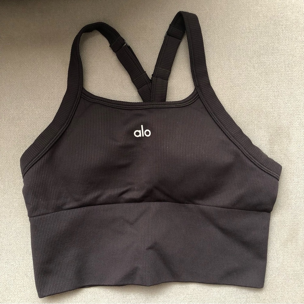 Alo Yoga Seamless Ribbed Favorite Bra Tank Black S - Picture 11 of 14